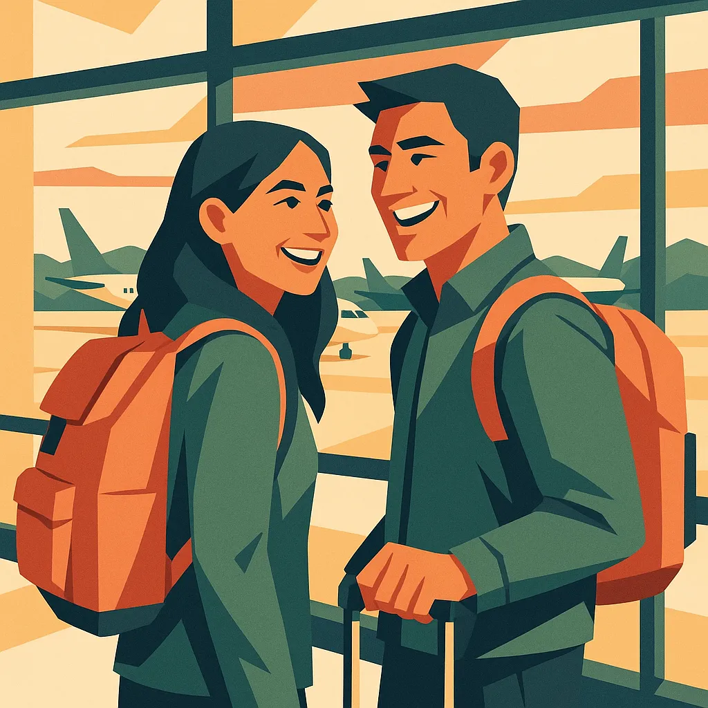 Couple at the airport ready for a vacation together